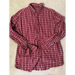 Men's Woolrich cotton button down red plaid shirt size L